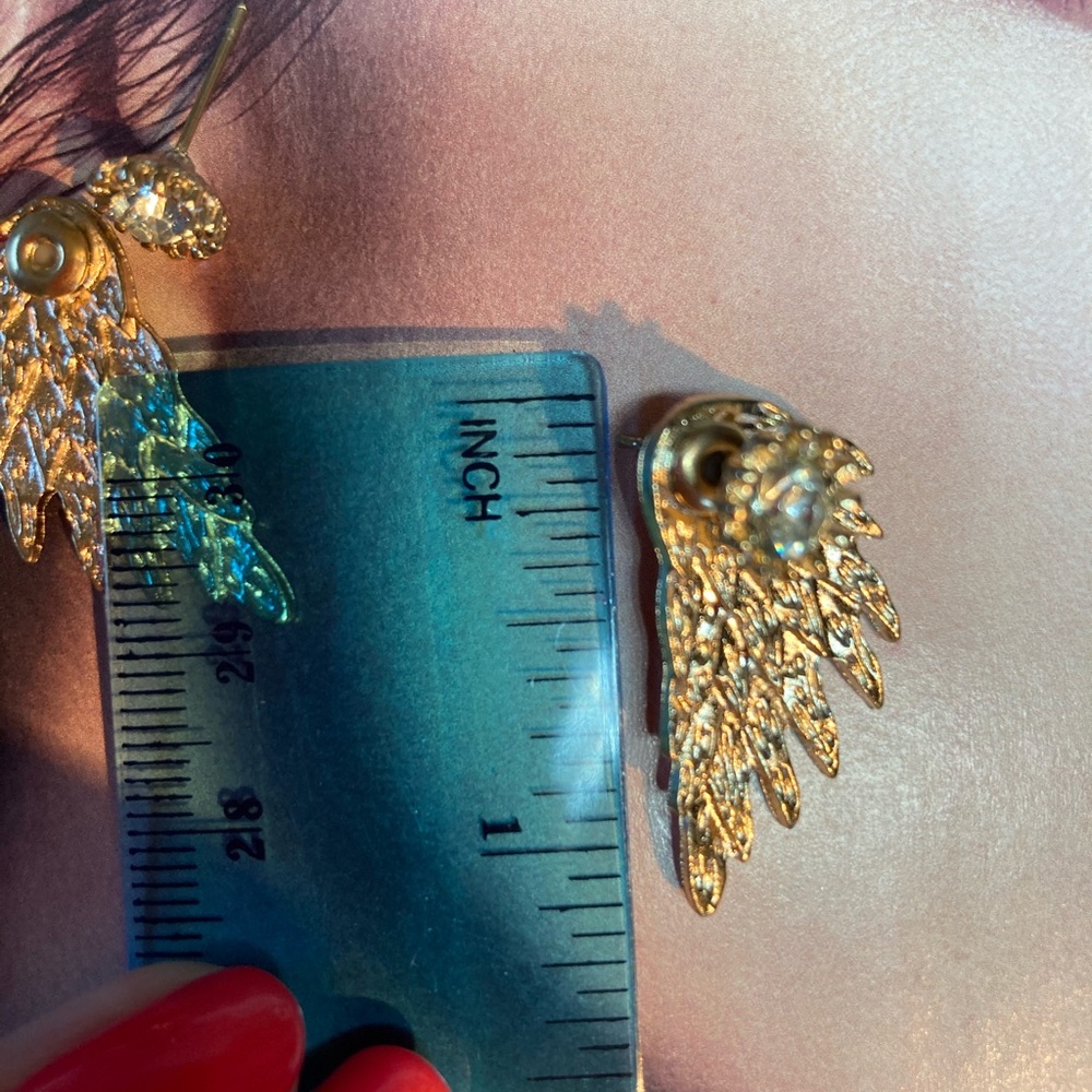 Gold Tone Angel Wings Earrings - Picture 3 of 4